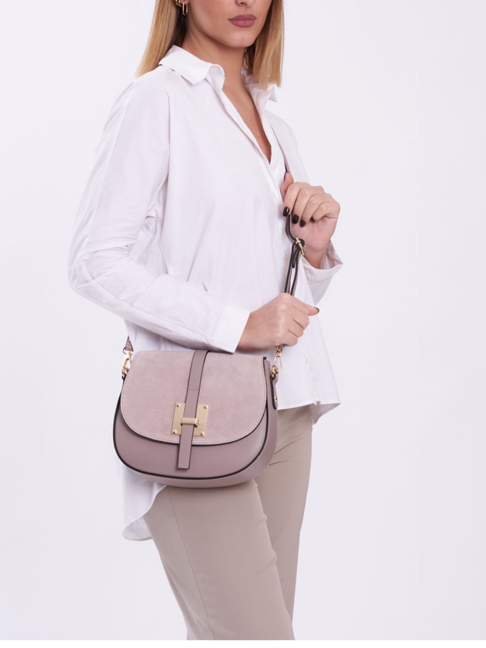 MADE IN ITALY Crossbody Genuine Suede Leather Bag cognac colour,